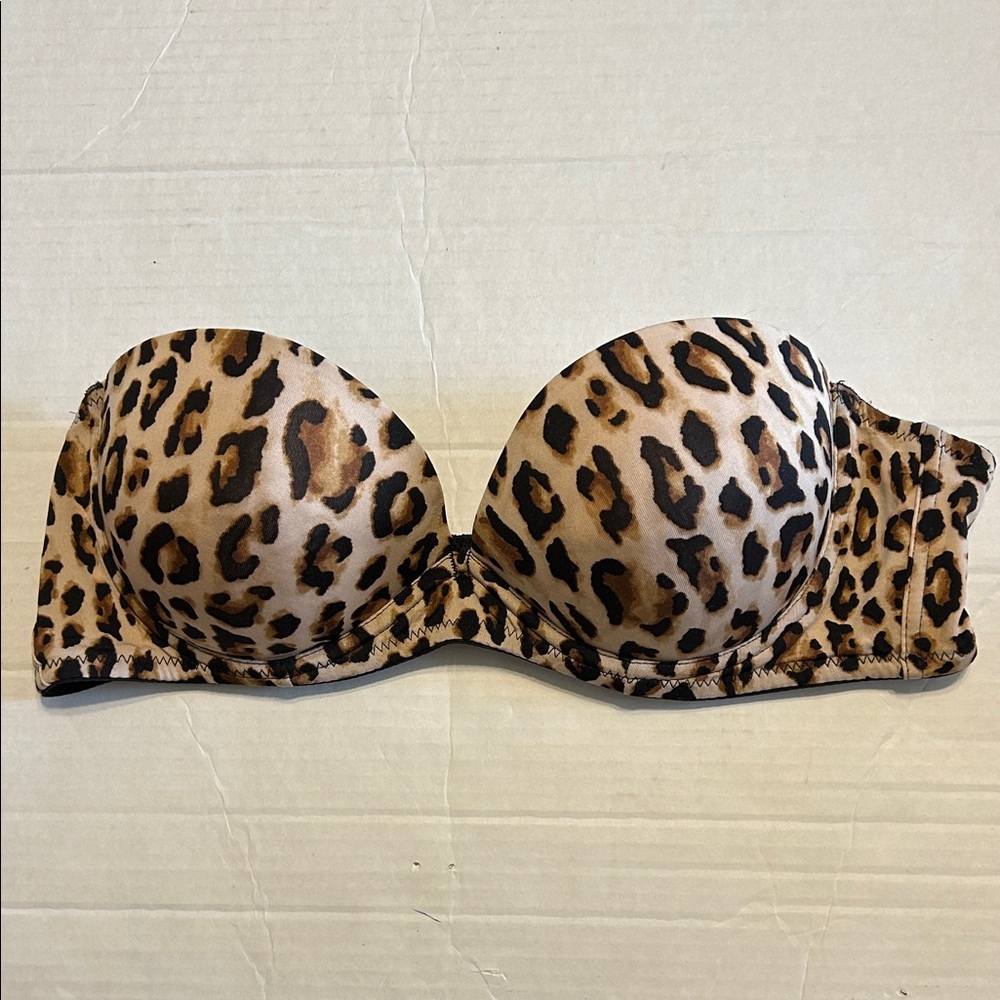 PINK Kohl's 38B Wild Leopard Print Strapless Bra Underwire Lined Push-Up Brown